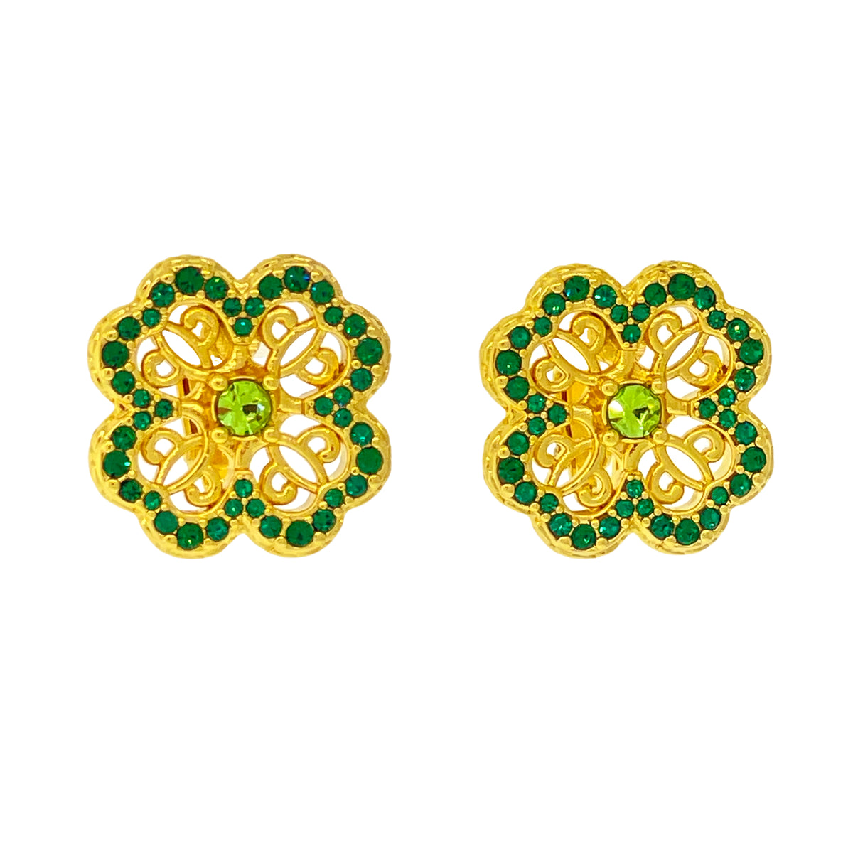 Celtic Clover Green St Patrick Earrings -18k Gold Plating