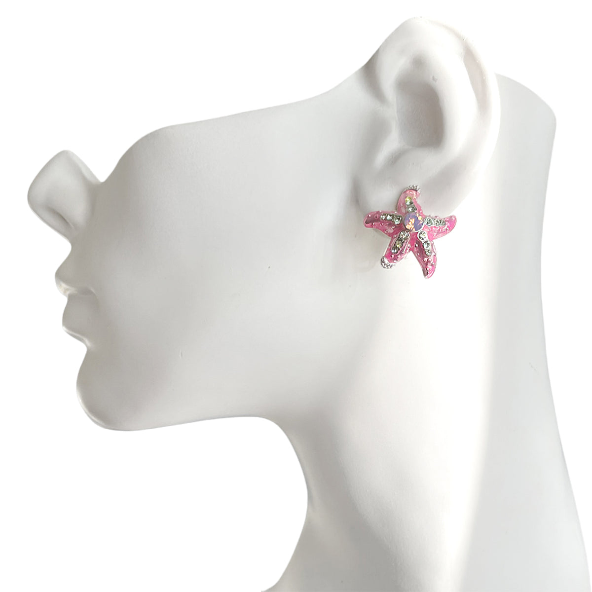 Crystal Rose Ocean Starfish Earrings -Fine Silver Plating