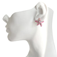 Crystal Rose Ocean Starfish Earrings -Fine Silver Plating
