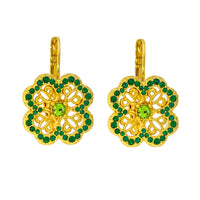 Celtic Clover Green St Patrick Earrings -18k Gold Plating