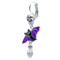 Halloween Bat Wing Skull Leverback Earrings Ritzy Couture DeLuxe-Fine Silver Plated