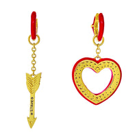 Hearts and Arrow Love Red Ombre Earring - 18k Gold Plating