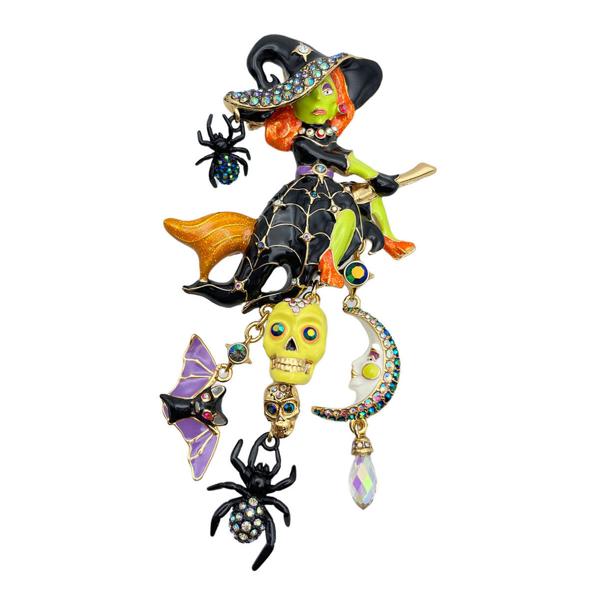 Beguiling Halloween Witch Pin Pendant by Ritzy Couture DeLuxe - 18k Gold Plating