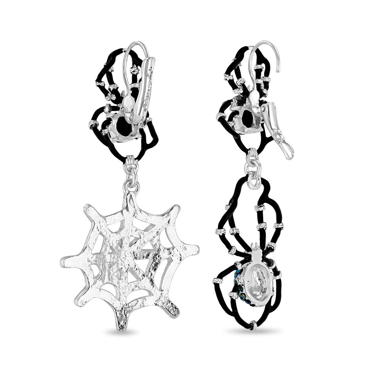 Black Spider Halloween Leverback Earrings - Fine Silver Plate