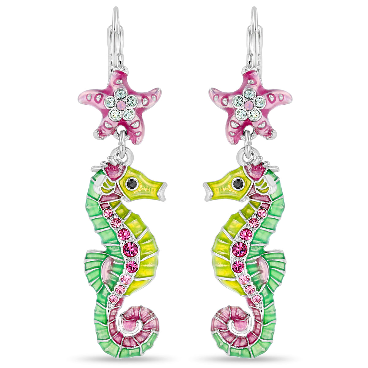Pastel Starfish Seahorse Earrings " Fine Silver Plated