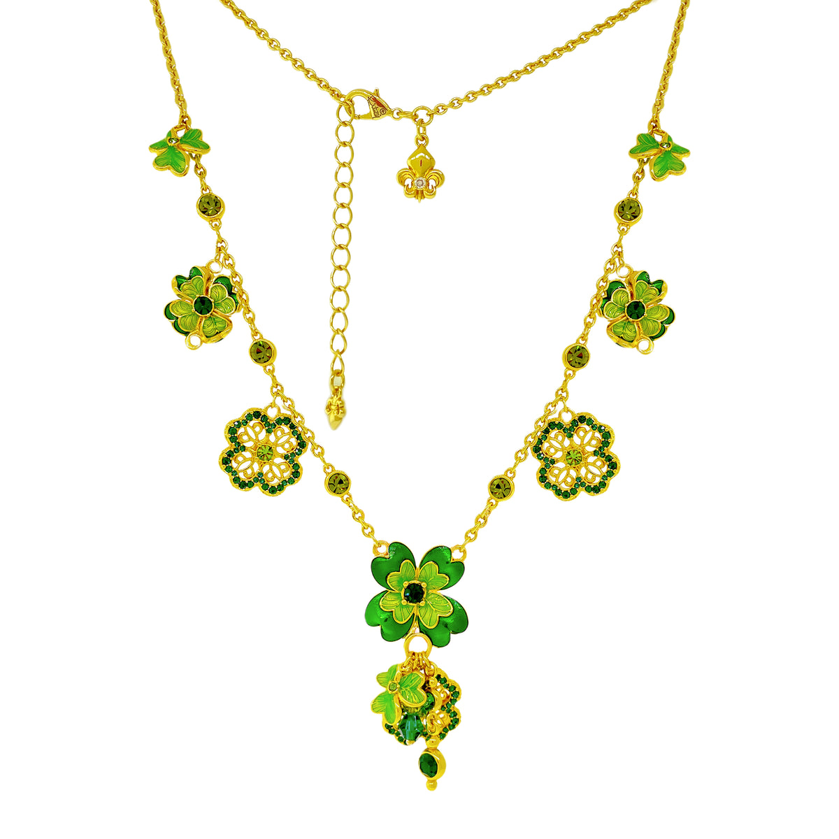 Shamrock St Patricks 18" Charm Necklace by Ritzy Couture DeLuxe-18k Gold Plating