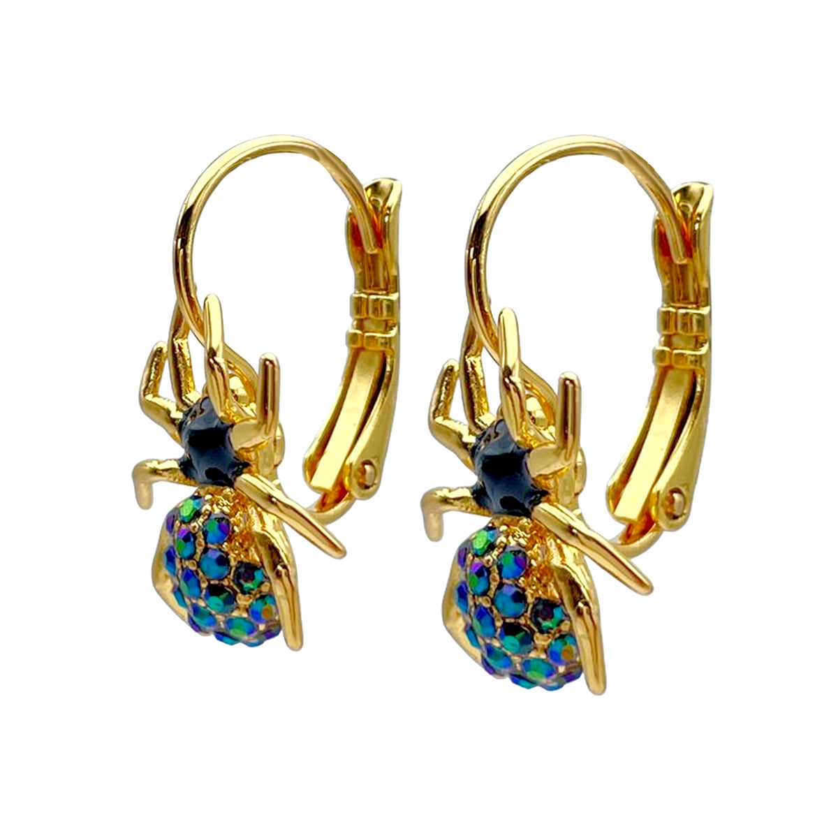 Spooky Spider Halloween Leverback Earrings Ritzy Couture DeLuxe 18k Gold Plating