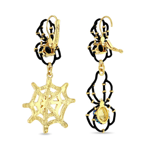 Black Spider Halloween Leverback Earrings -18k Gold Plated