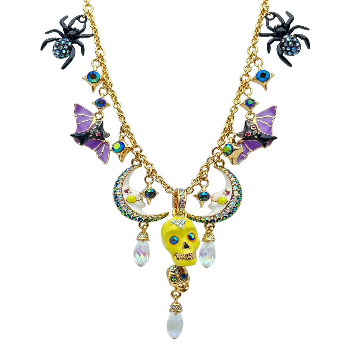 Halloween Spiders Bats and Skulls Necklace Ritzy Couture DeLuxe 18k Gold Plated