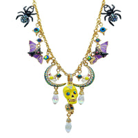 Halloween Spiders Bats and Skulls Necklace Ritzy Couture DeLuxe 18k Gold Plated