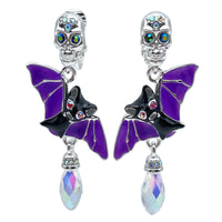 Halloween Bat Wing Skull Leverback Earrings Ritzy Couture DeLuxe-Fine Silver Plated