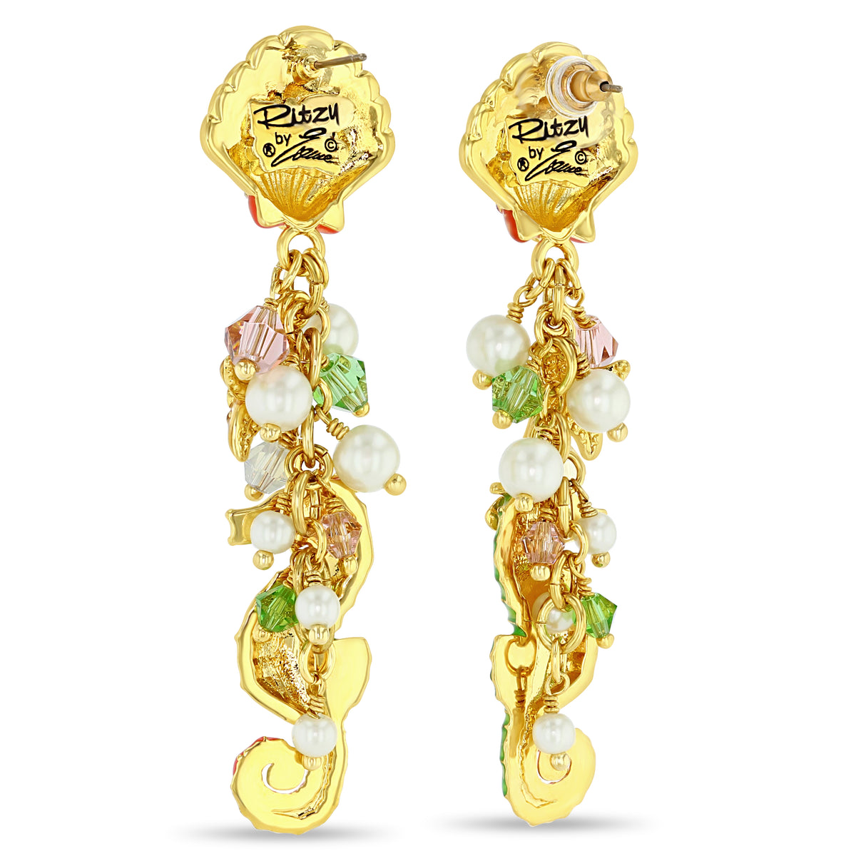 By The Sea Seahorse Shell Starfish Earring "18K Gold Plate
