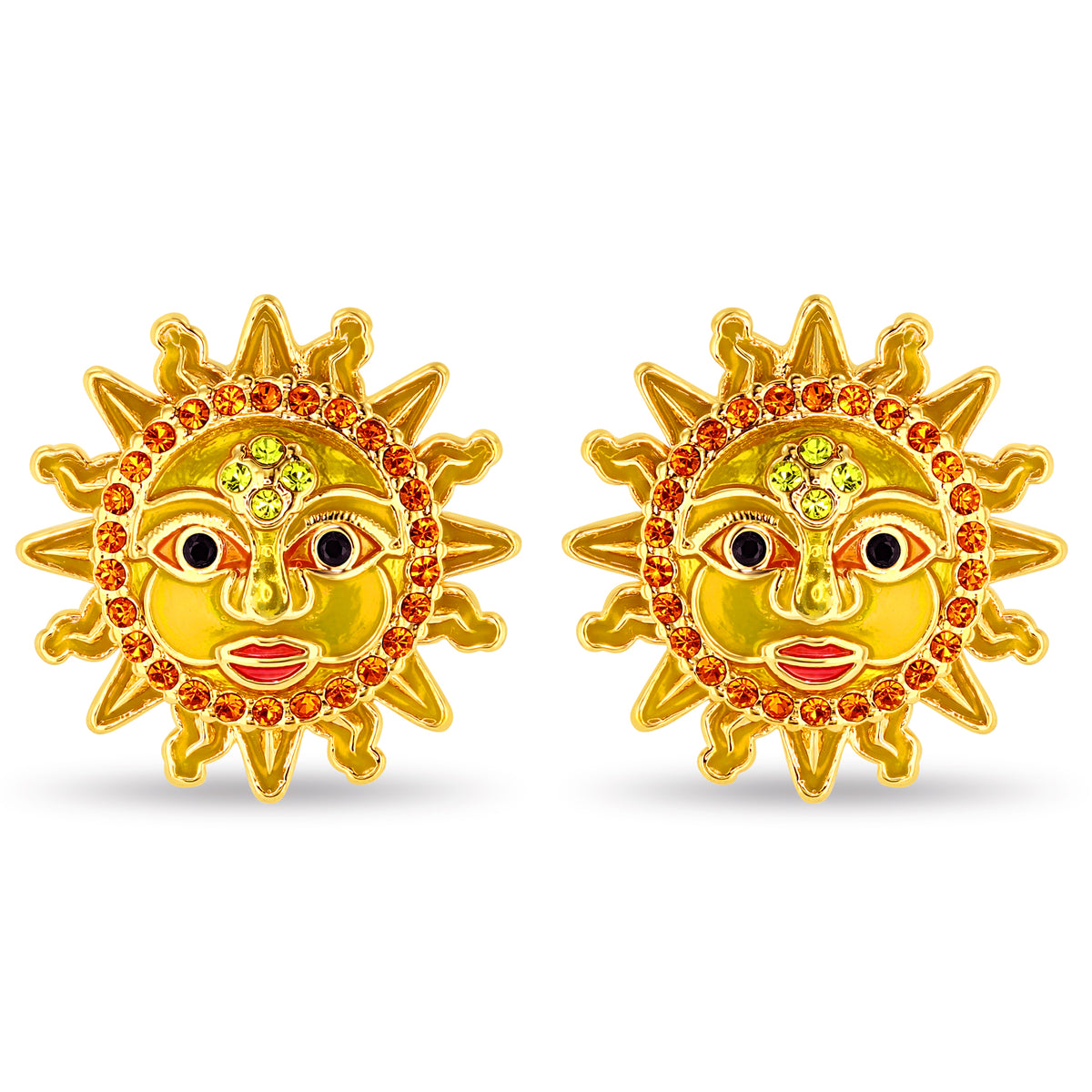 Summer Solar Sun Shine Button Earring by Ritzy Couture DeLuxe - 18k Gold Plated