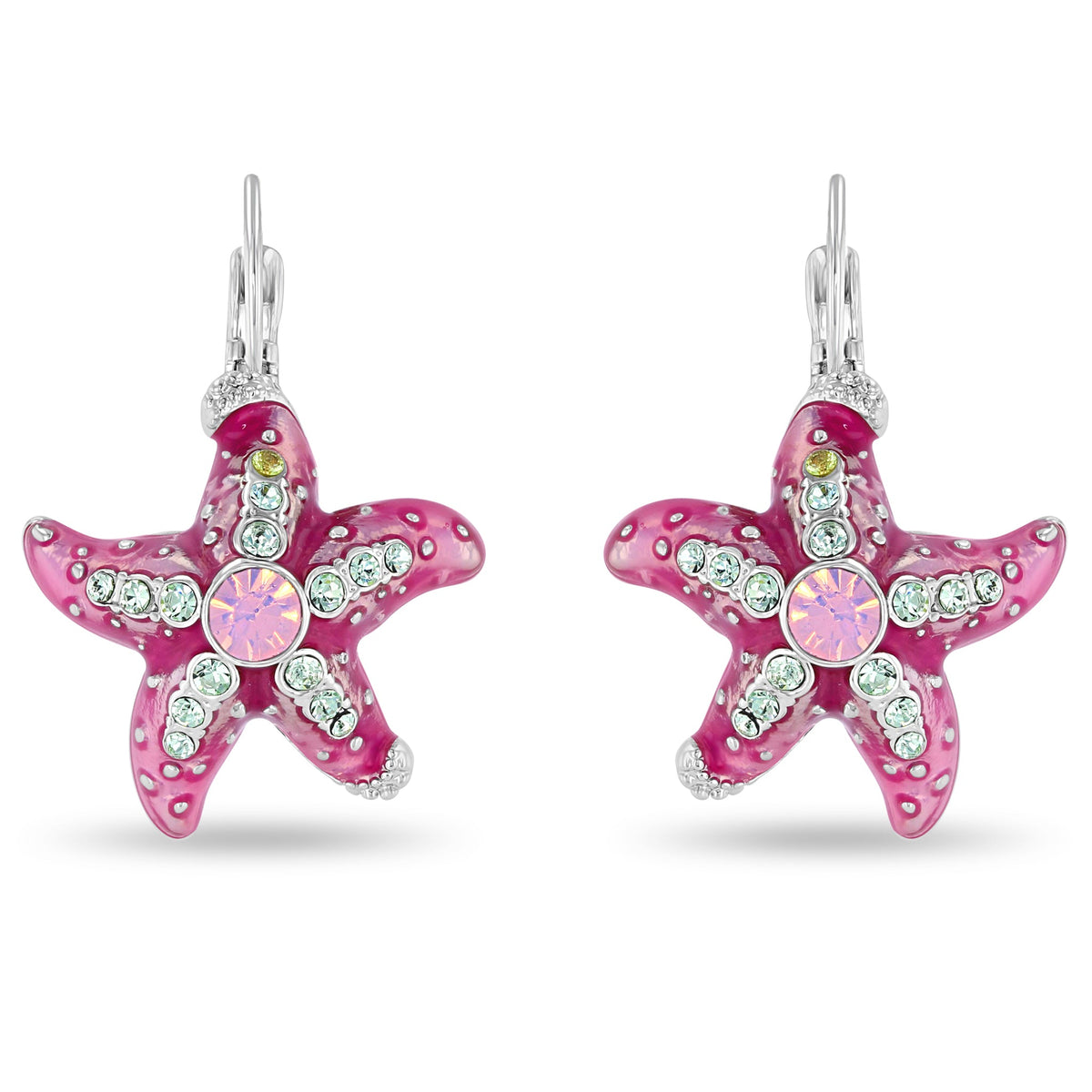 Crystal Rose Ocean Starfish Earrings -Fine Silver Plating