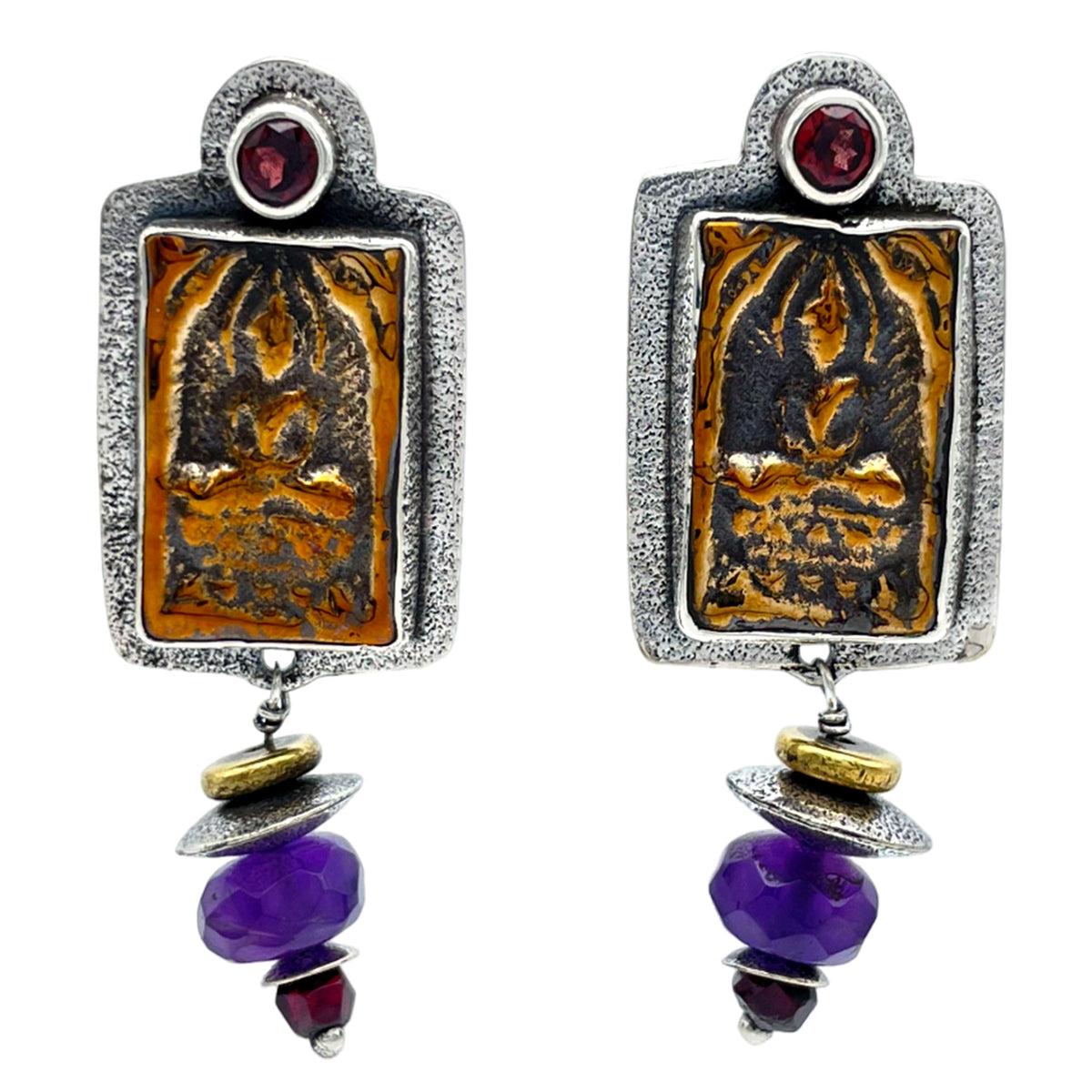 Tabra Jewelry 925 Sterling Silver Bronze Indian Garnet Handmade Silver Beads Post Earrings 00K541