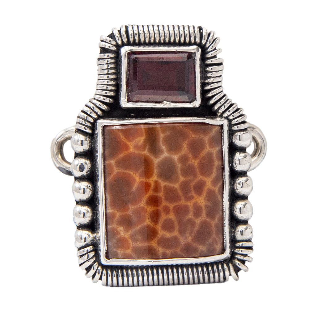 Tabra Jewelry 925 Silver Garnet and Coral Connector Charm Vault OOK300