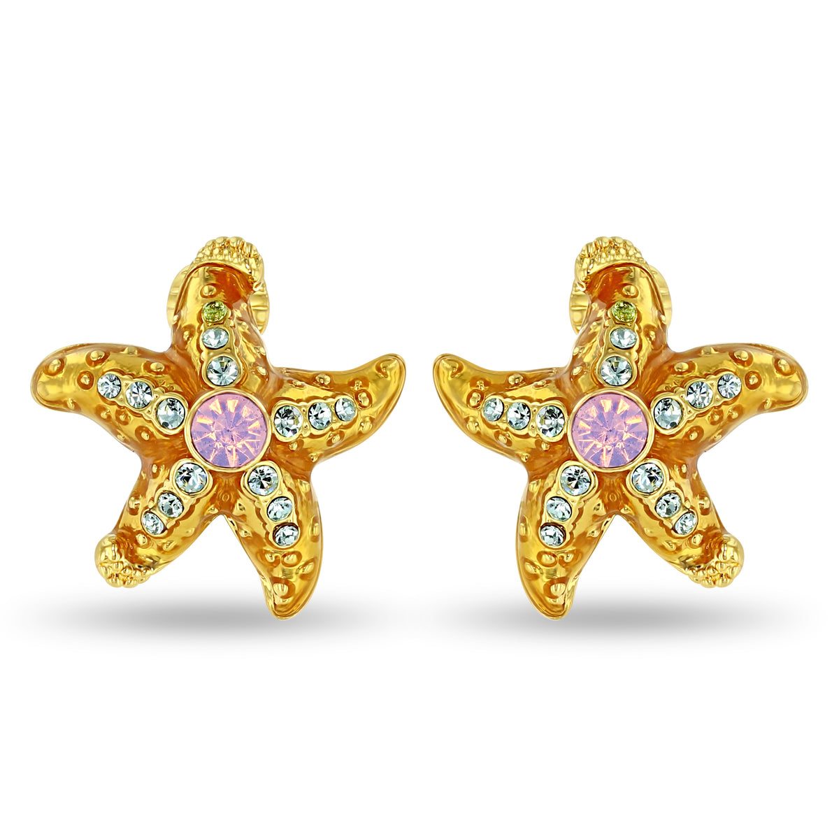 Crystal Topaz Ocean Starfish Earrings - 18k Gold Plating