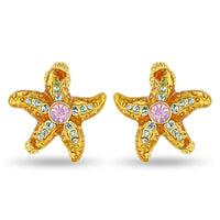 Crystal Topaz Ocean Starfish Earrings - 18k Gold Plating
