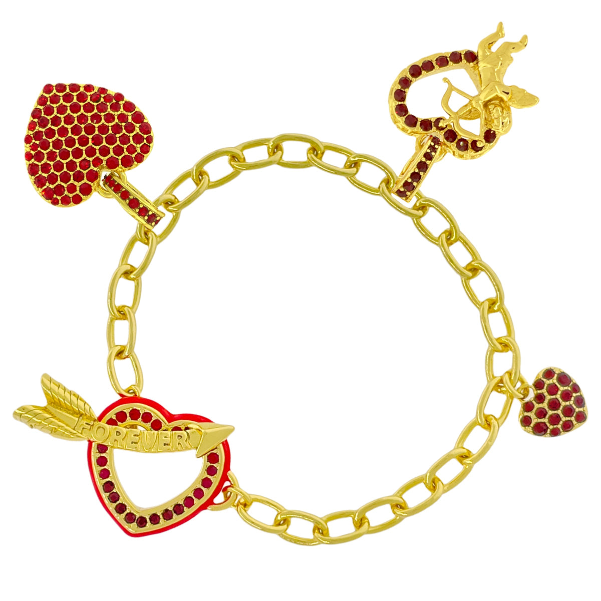 Hearts and Arrows Red Ombre Bracelet " 18k Gold Plating