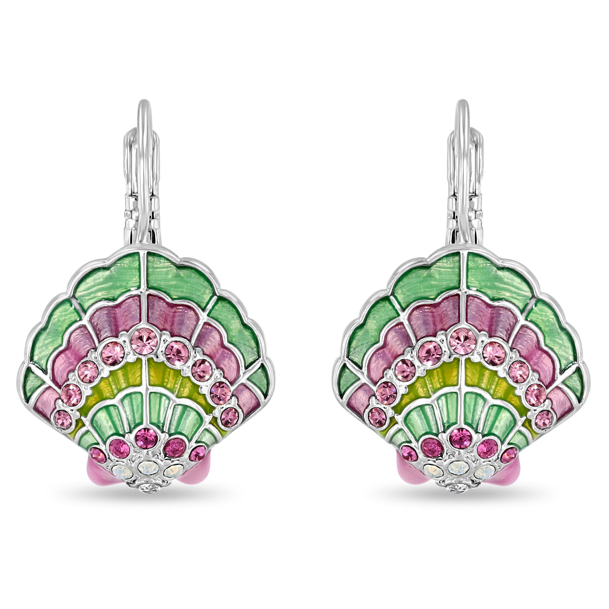 Scallop Sea Shell Pastel Beach Earrings by Ritzy Couture DeLuxe-Fine Silver Plate