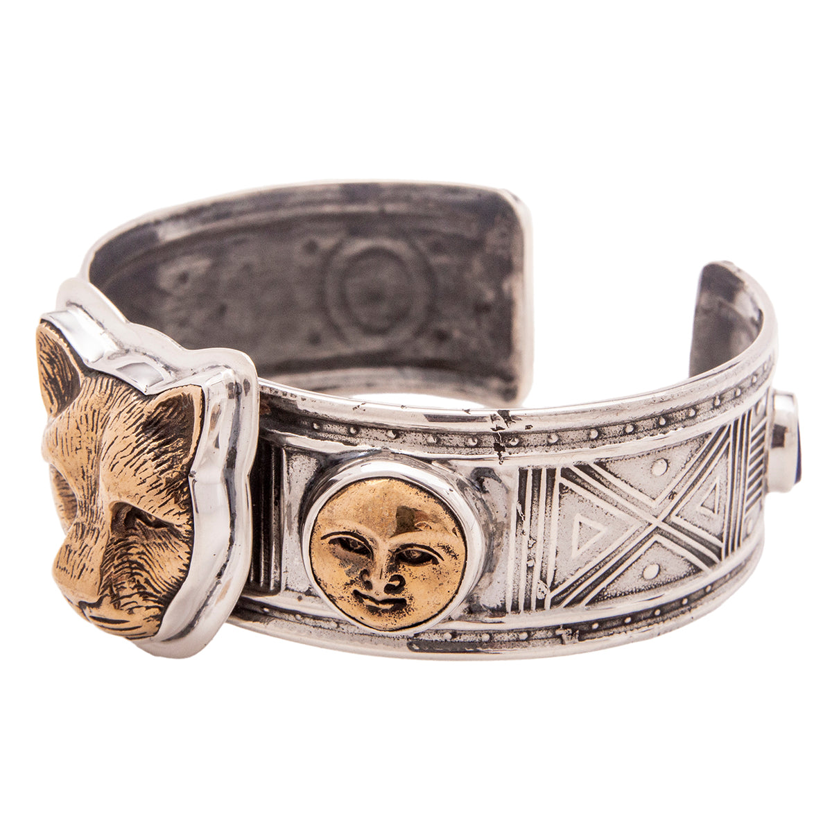 Tabra Jewelry - Antique Bronze & Lapis Lazuli Cuff Bracelet - Back Side
