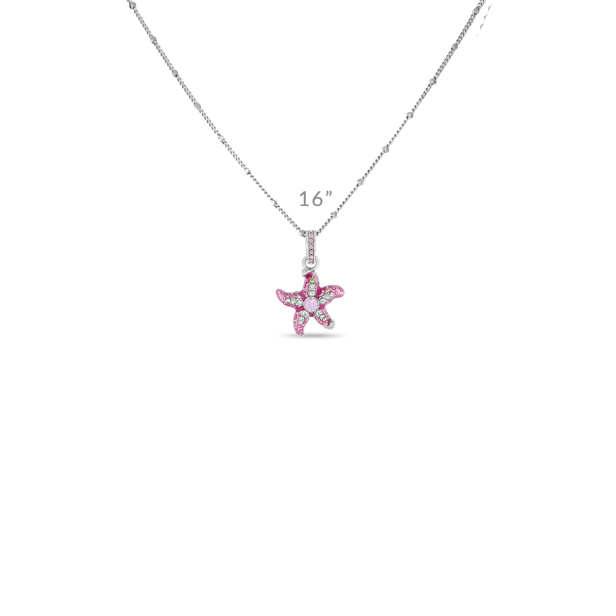 Pink Crystal Starfish Enhancer Charm "Fine Silver Plated