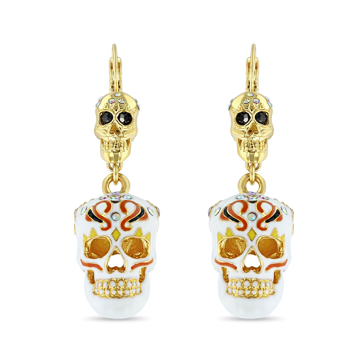 Day of the Dead Skull Leverback Earrings -18k Gold Plated