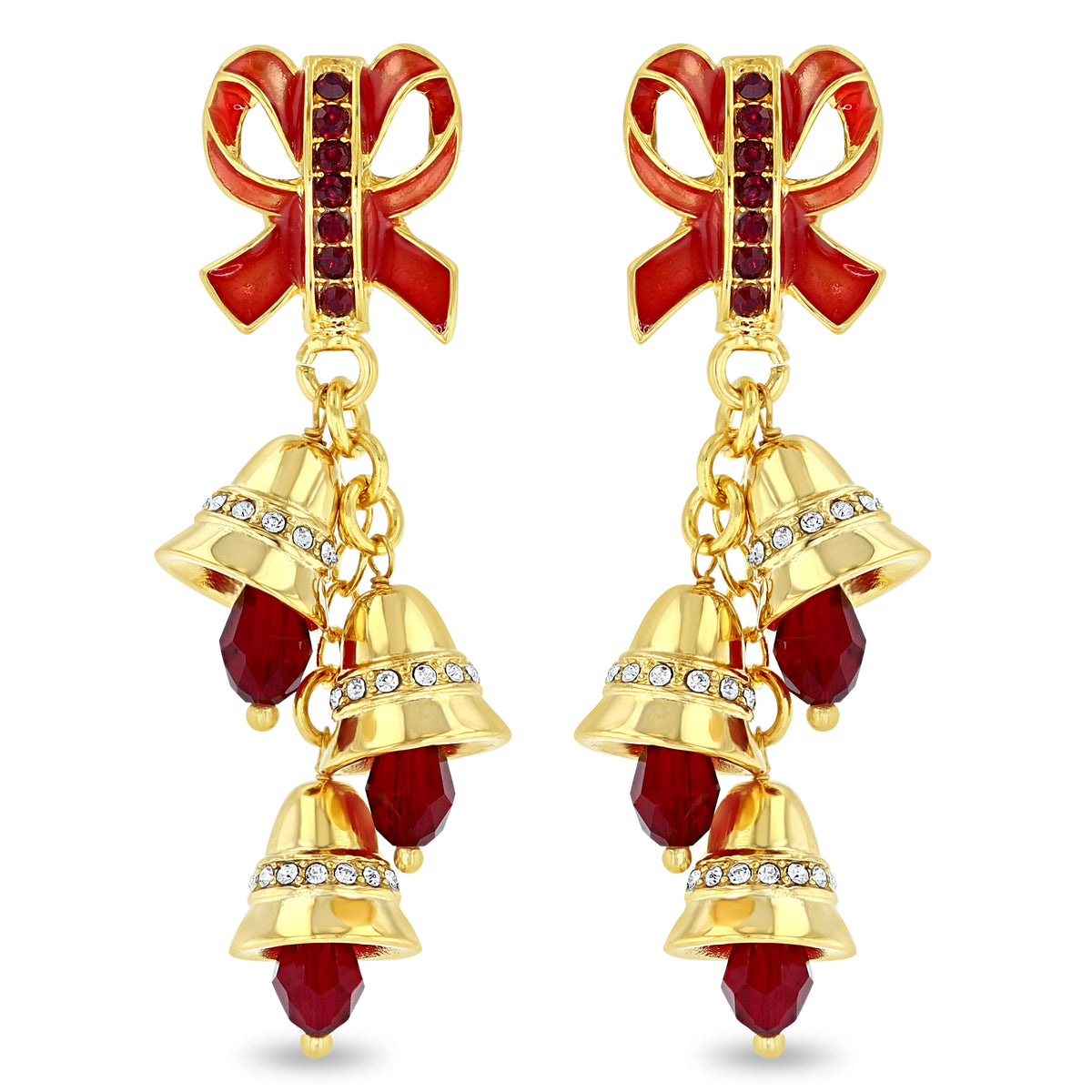 Christmas Jingle Bell Earrings - by Ritzy Couture DeLuxe – 22k Gold Plated