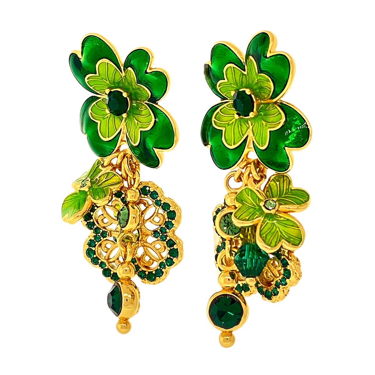 Clover Emerald St Patricks Earrings - 18k Gold Plating