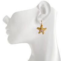 Crystal Topaz Ocean Starfish Earrings - 18k Gold Plating