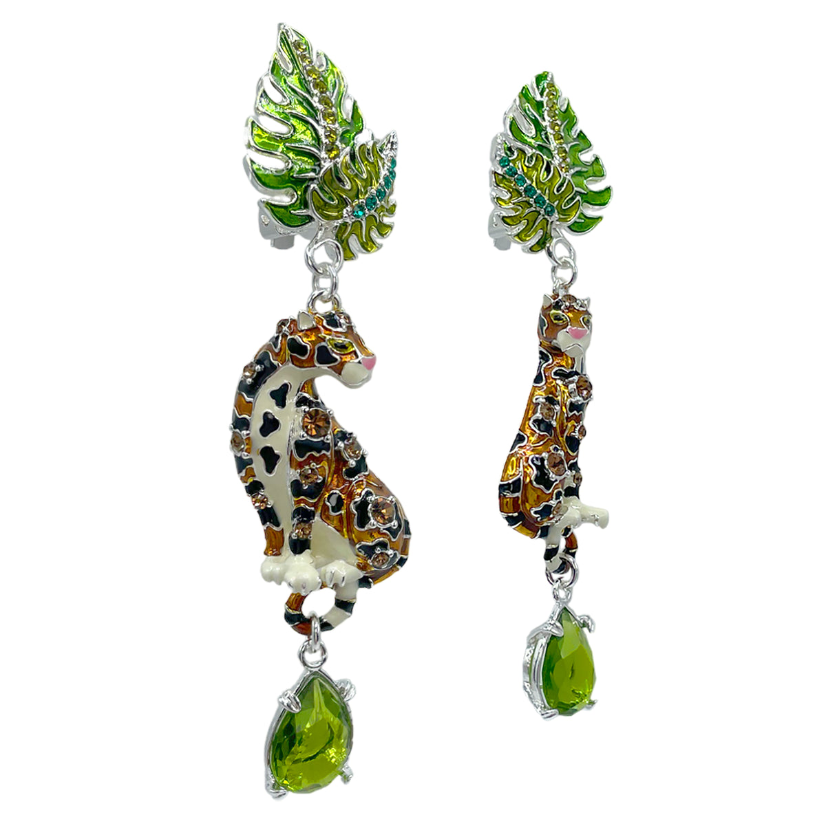 Ritzy Couture DeLuxe Wild Leopard Jungle Dangle Earrings - Fine Silver Plated Brass