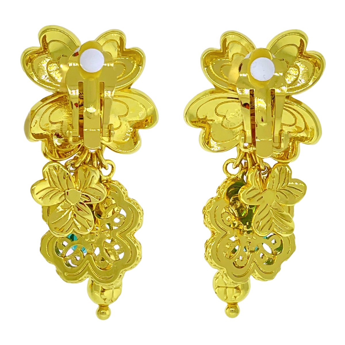 Clover Emerald St Patricks Earrings - 18k Gold Plating