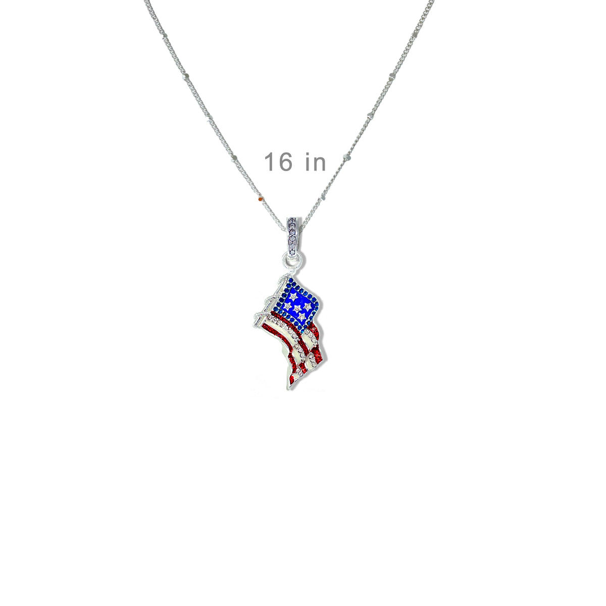 Sparkling July 4th USA Flag Enhancer Pendant Ritzy Couture DeLuxe-Fine Silver Plate