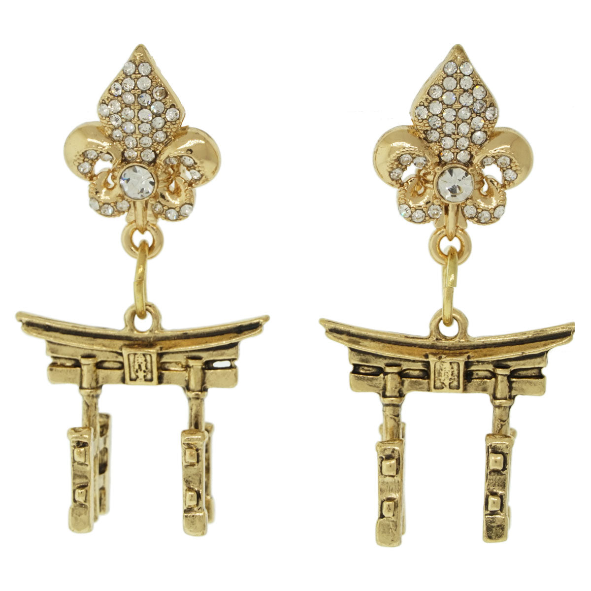 Ritzy Couture Torii Gates Japanese Spiritual Travel Earrings (Antique Goldtone) Ritzy Couture