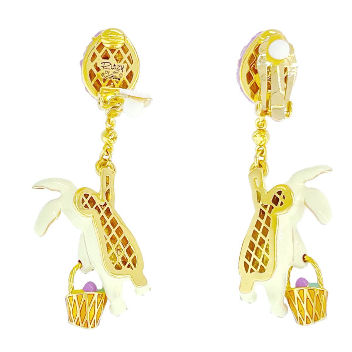 Adorable Easter Bunny and Egg Earrings Ritzy Couture DeLuxe - 18k Gold Plating
