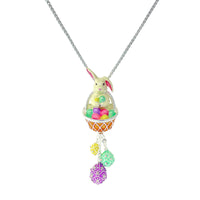 Easter Bunny and Egg Basket Pin Pendant -Silver Plated