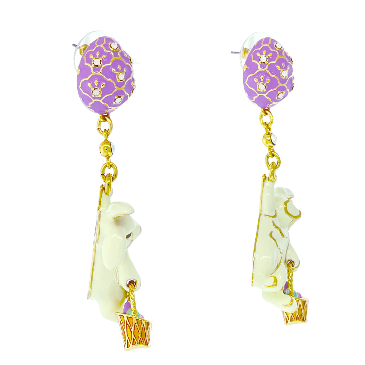 Adorable Easter Bunny and Egg Earrings Ritzy Couture DeLuxe - 18k Gold Plating