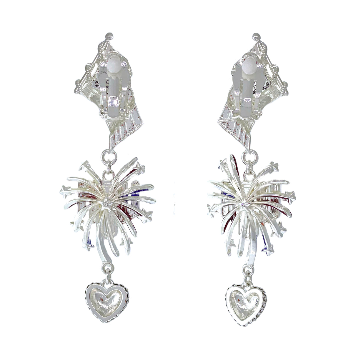 Majestic Flag July 4th Fireworks Earrings Ritzy Couture DeLuxe -Fine Silver Plated