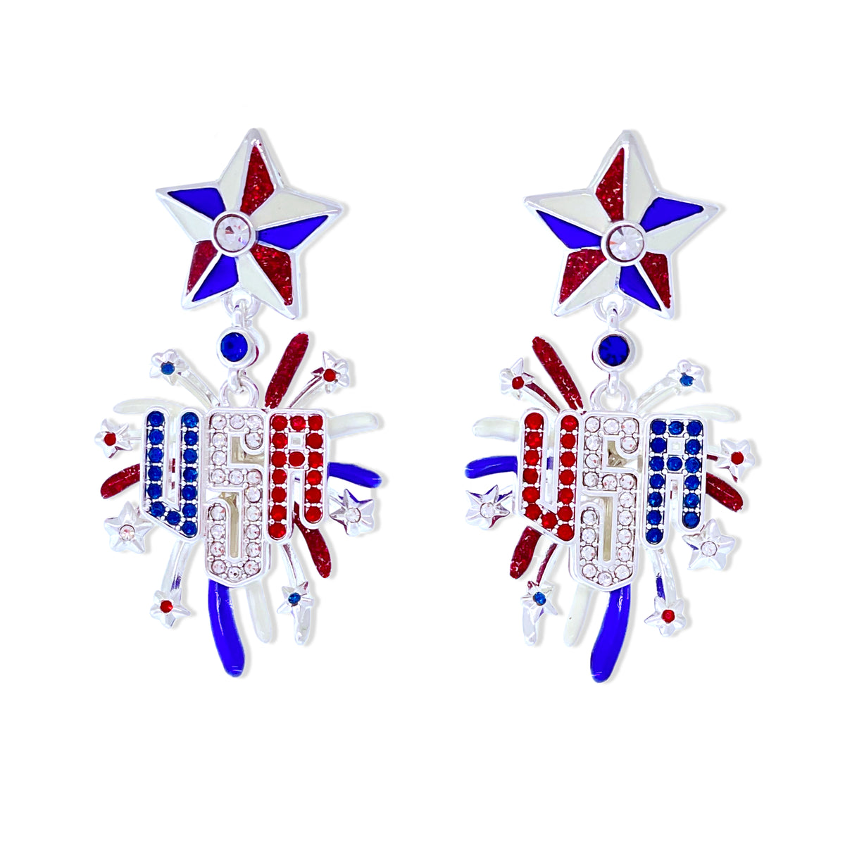 Patriotic Fireworks 4th of July Earrings by Ritzy Couture DeLuxe-Fine Silver Plated