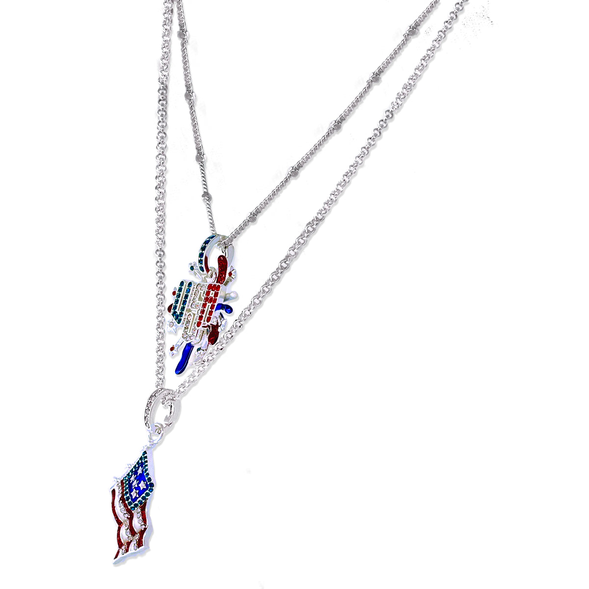 Sparkling July 4th USA Flag Enhancer Pendant Ritzy Couture DeLuxe-Fine Silver Plate