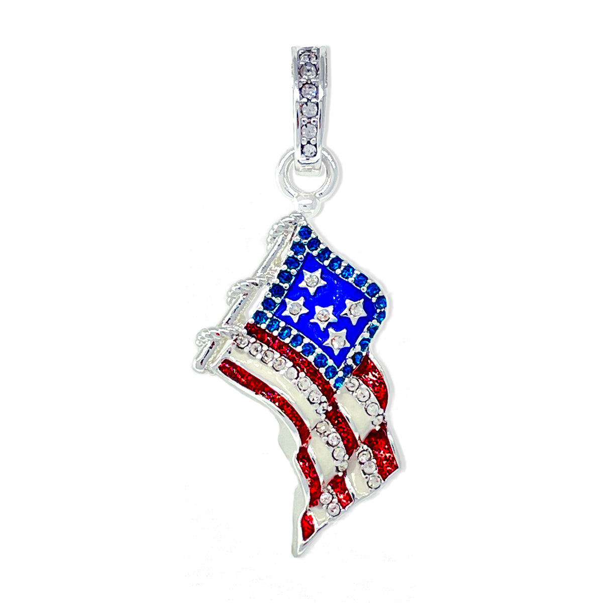 Sparkling July 4th USA Flag Enhancer Pendant Ritzy Couture DeLuxe-Fine Silver Plate