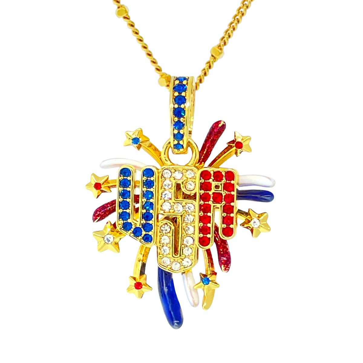 USA July 4th Fireworks Enhancer Charm Pendant Ritzy Couture DeLuxe 18K Gold Plate