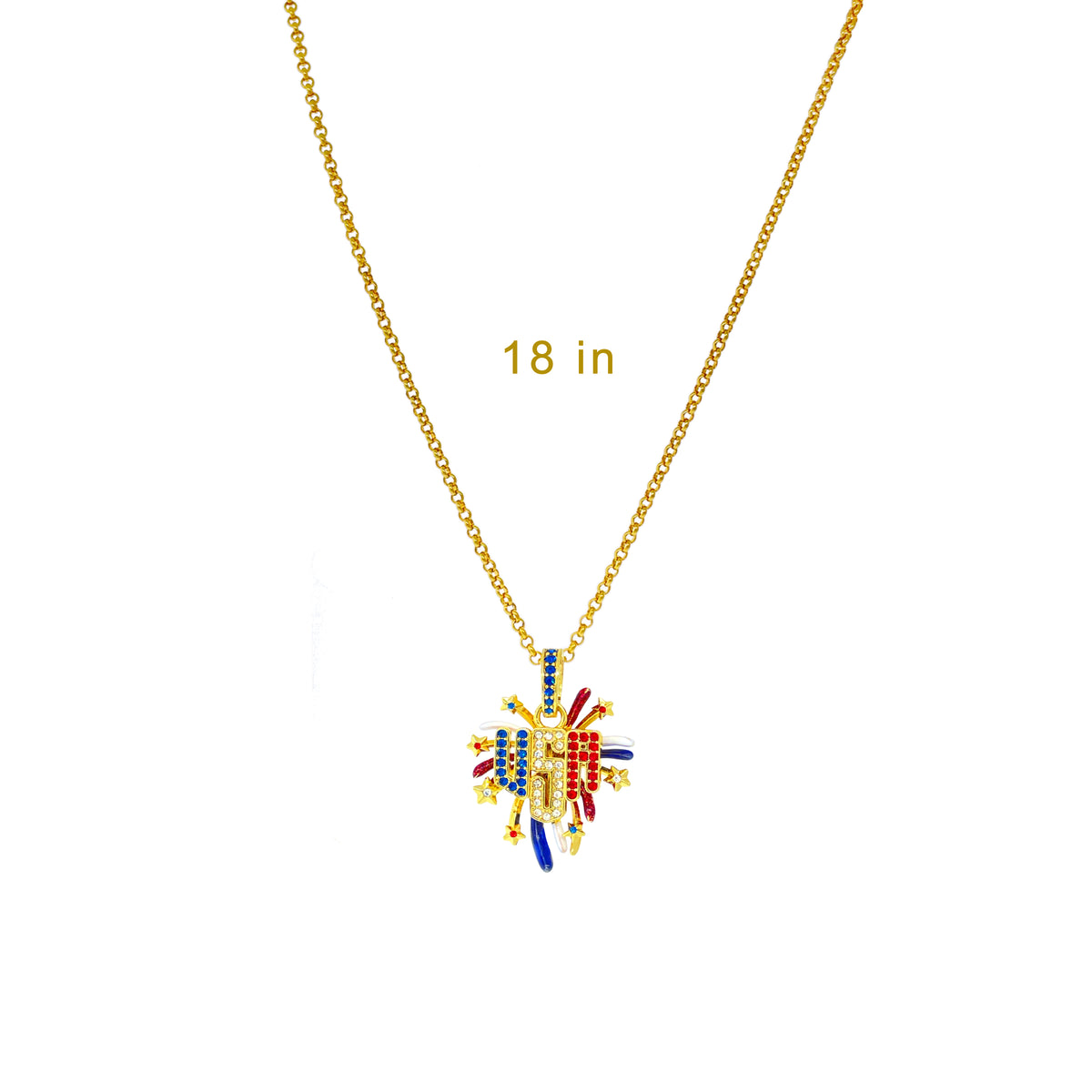 USA July 4th Fireworks Enhancer Charm Pendant Ritzy Couture DeLuxe 18K Gold Plate