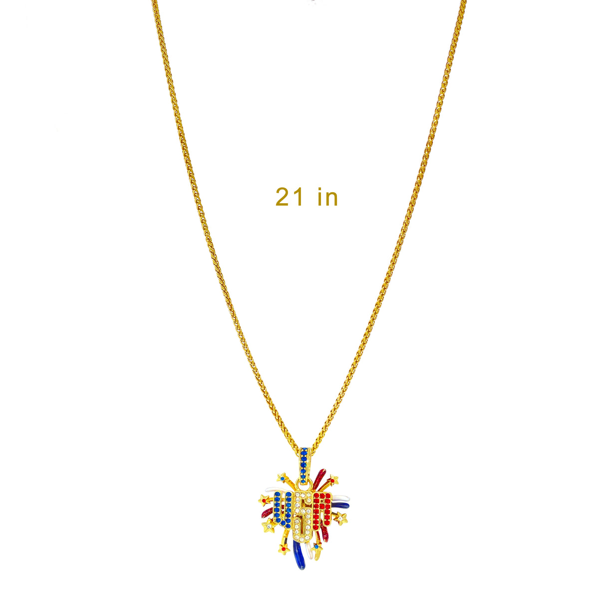 USA July 4th Fireworks Enhancer Charm Pendant Ritzy Couture DeLuxe 18K Gold Plate