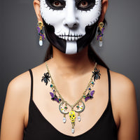 Halloween Spiders Bats and Skulls Necklace Ritzy Couture DeLuxe 18k Gold Plated