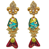 Fish Sticks Fishbone Pave Crystal Earrings For Women