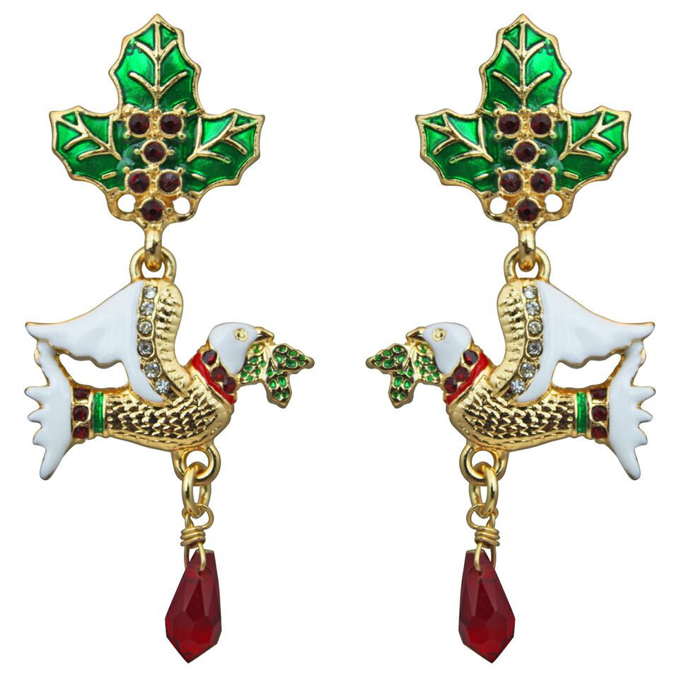 Two Turtle Doves Christmas Earrings - Christmas Jewelry