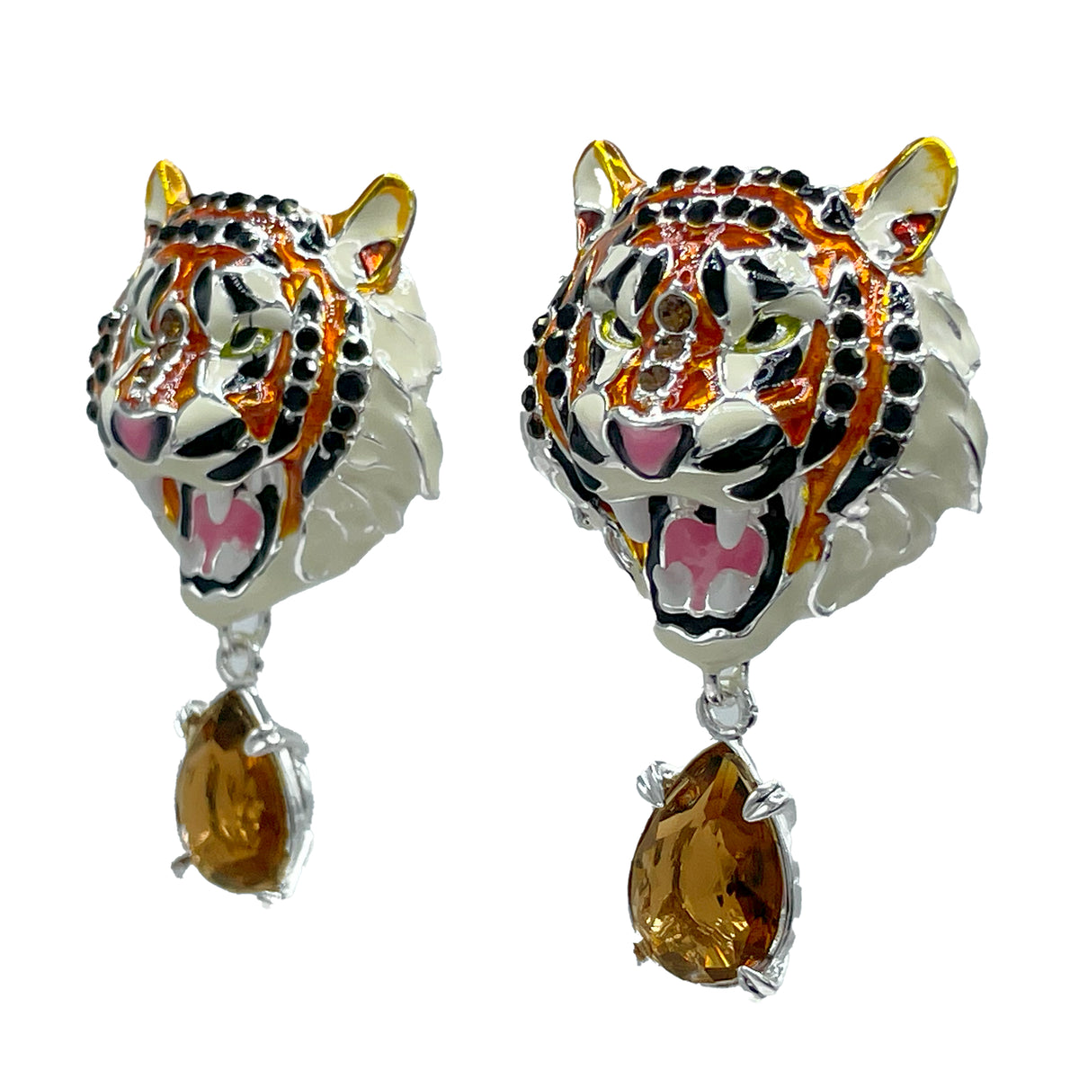 Ritzy Couture DeLuxe Bengal Tiger Earrings - Animal Inspired - Fine Silver Plated