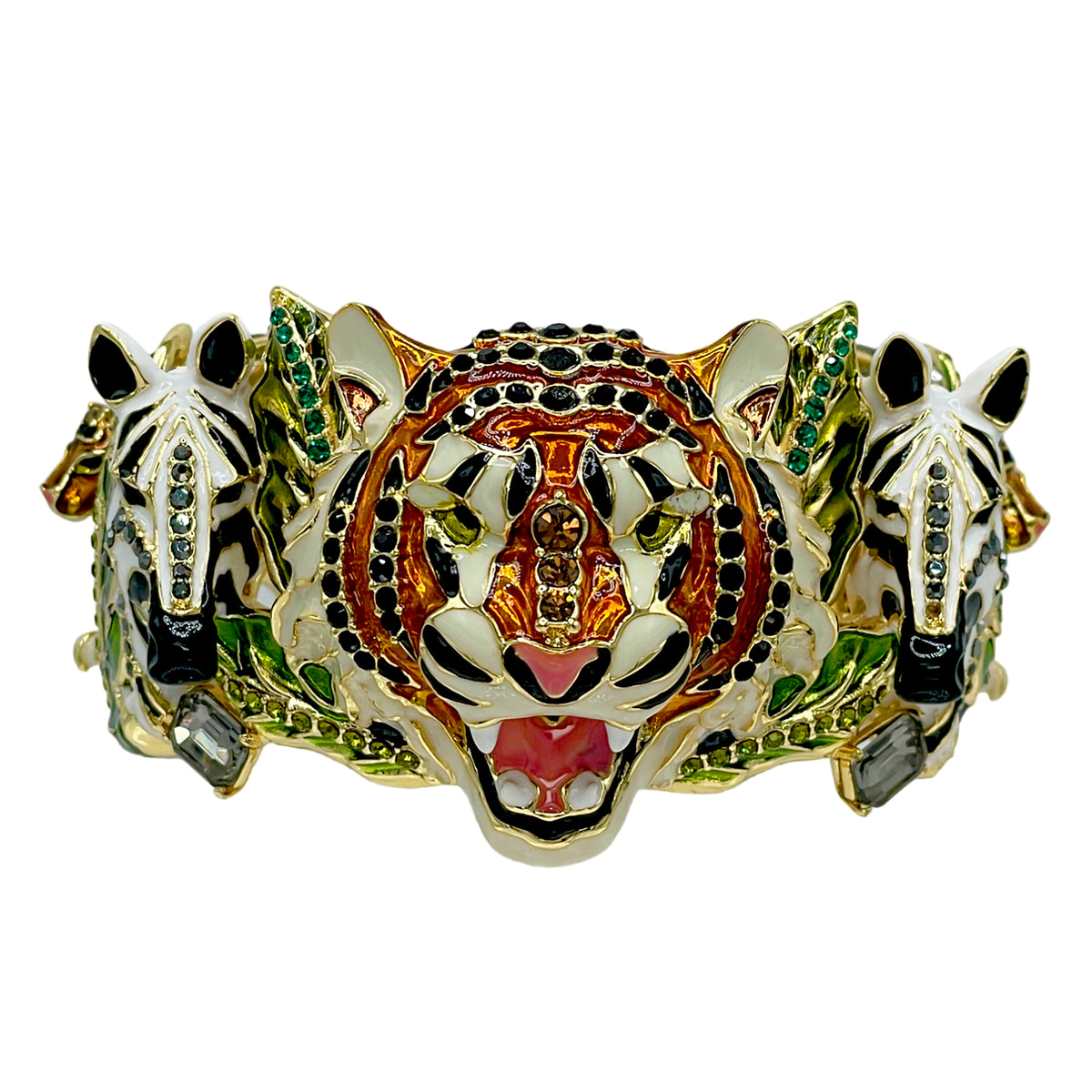 Ritzy Couture DeLuxe Wild Animal Hinged Cuff Bracelet 22k Gold Plated - Size Medium