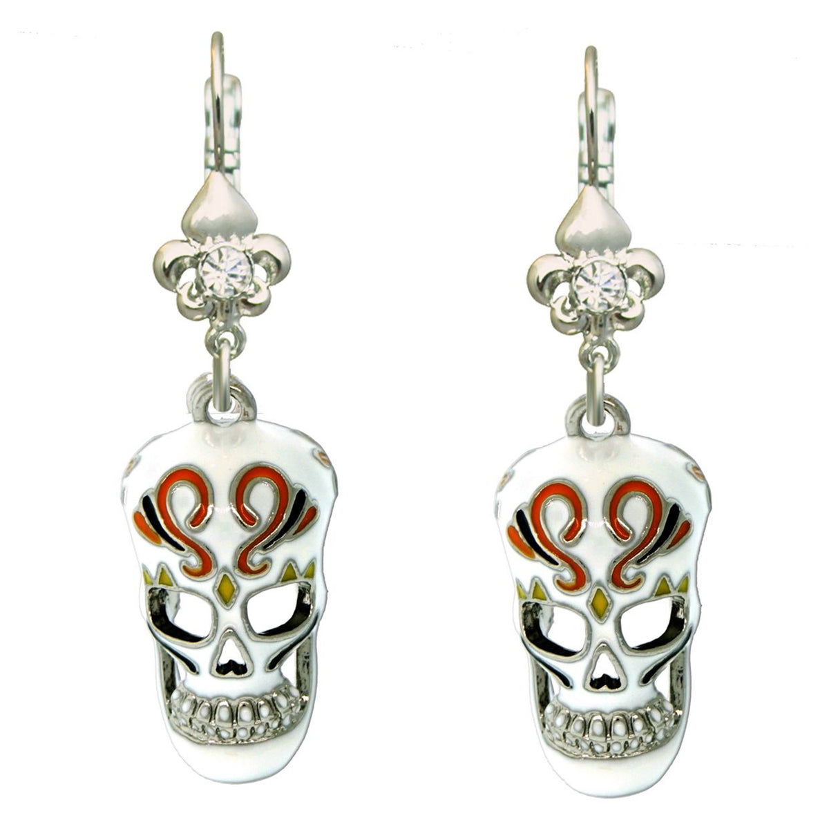 Ritzy Couture Skull Dangles Halloween Skeleton Earrings (Gold/Silvertone) - Silver - Silver